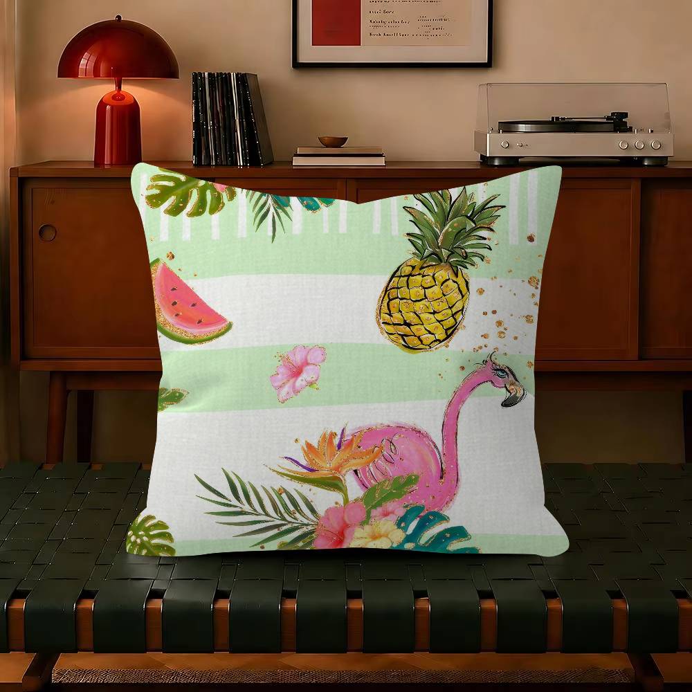 Summer-Themed Flamingo Tropical Leaf Decorative Pillowcase Square Pillowcase Home Office Decorative Cushion Cover