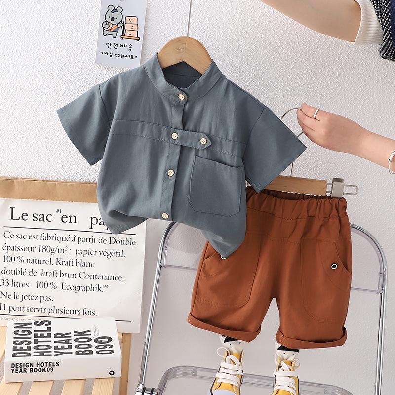 Toddler Boys' Japanese-Style Summer Two-Piece Set - Short-Sleeved Shirt and Shorts
