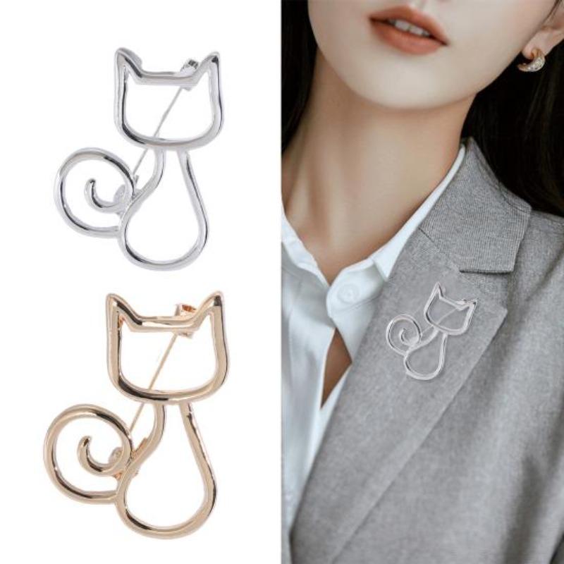 Women Brooch Hollow Kitty Shape Smooth Stainless Anti-slip Wear-resistant Coat Collar Hat Scarf Decoration