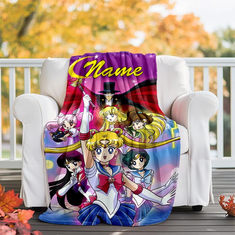 Customizable Sailor Moon  Throw Blanket – Personalized Name, All-Season Cozy Snug Blanket, Machine Washable, Personalized Blanket