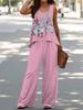 Temu spring and summer new European and American fashion women's clothing abstract printing sleeveless vest wide-leg pants set