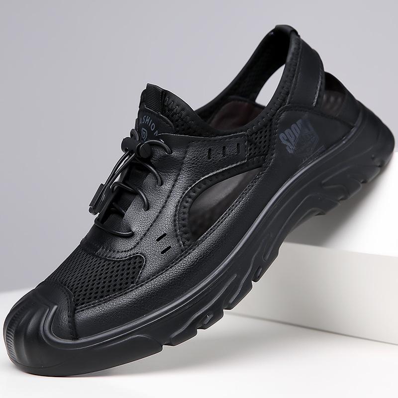 Baotou Sandals Leather Hollow Wading Shoes Men'S Casual Soft Sole Breathable Hole Shoes Men'S Shoes
