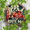Vintage Route 66 Metal Tin Sign Retro Car Gas Pump Wall Art Plaque Garage Man Cave Decor Gift