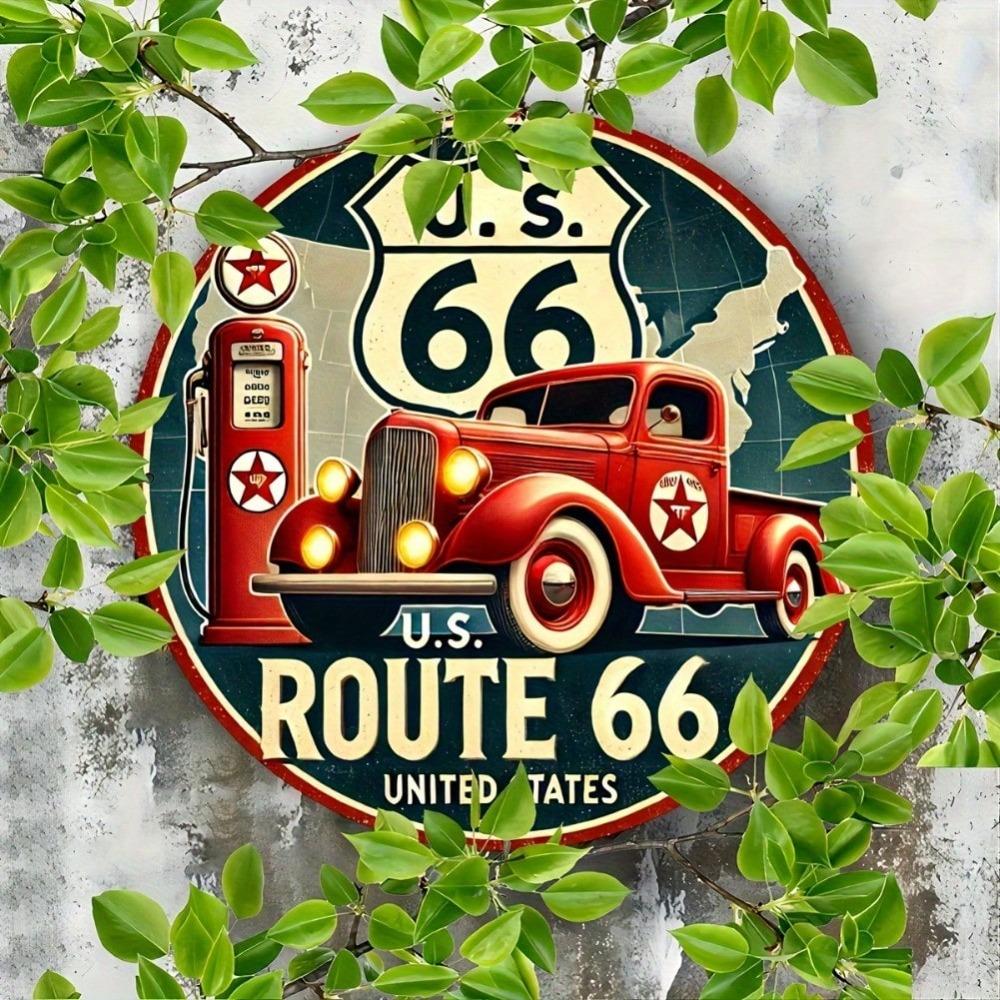 Vintage Route 66 Metal Tin Sign Retro Car Gas Pump Wall Art Plaque Garage Man Cave Decor Gift