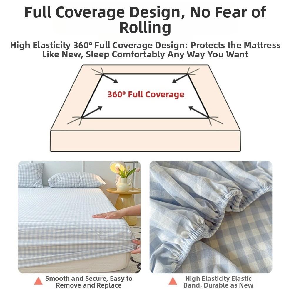 Thicken Non Slip Fitted Sheet 120/150/180cm Plaid Style Bed Cover Elastic Band Washed Cotton Elastic Bedsheet Home Bedroom Use
