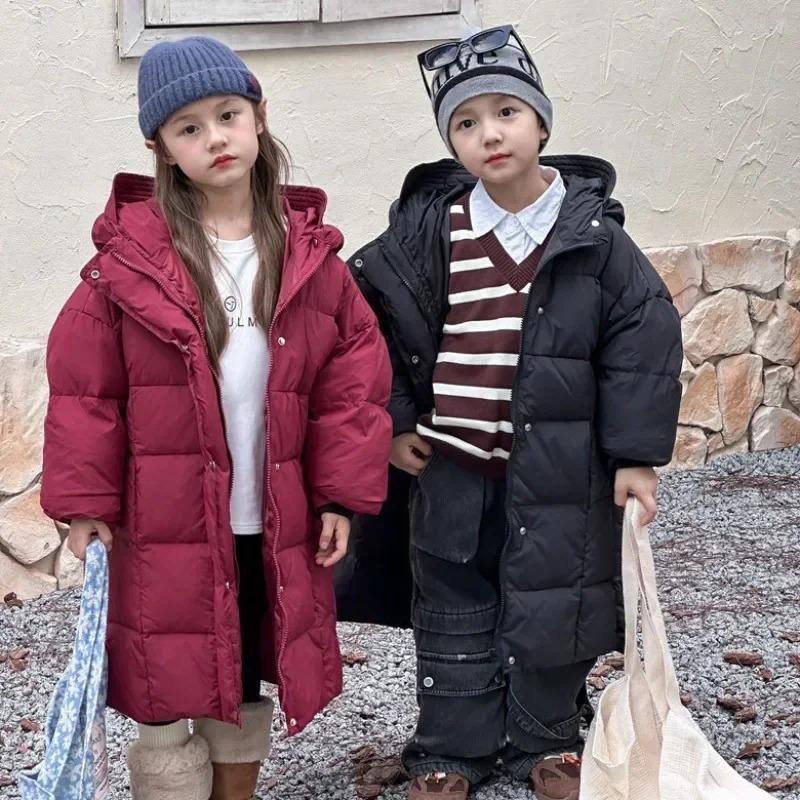 Kinder Weiße Entendaunenjacke Dicke Warme Lange Oberbekleidung für Jungen Mädchen Parkas 2024 Winter Neue Casual Teenager Kinder Mäntel
