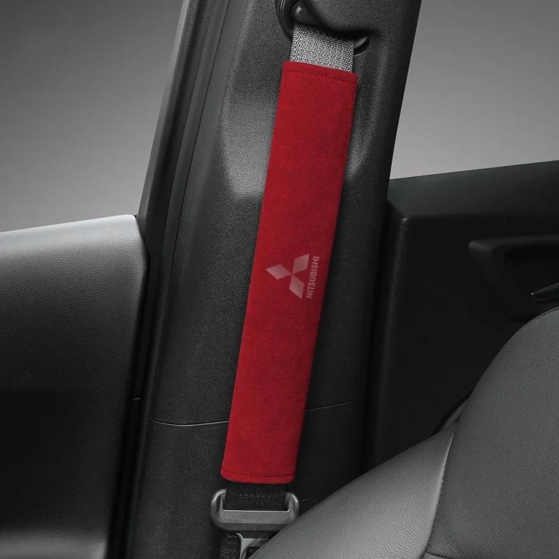 Suede for Mitsubishi Car Seat Belt Pads Shoulder Protector Covers RALLIART Colt Galant ASX Lancer 9 10 Pajero Outlander Eclipse