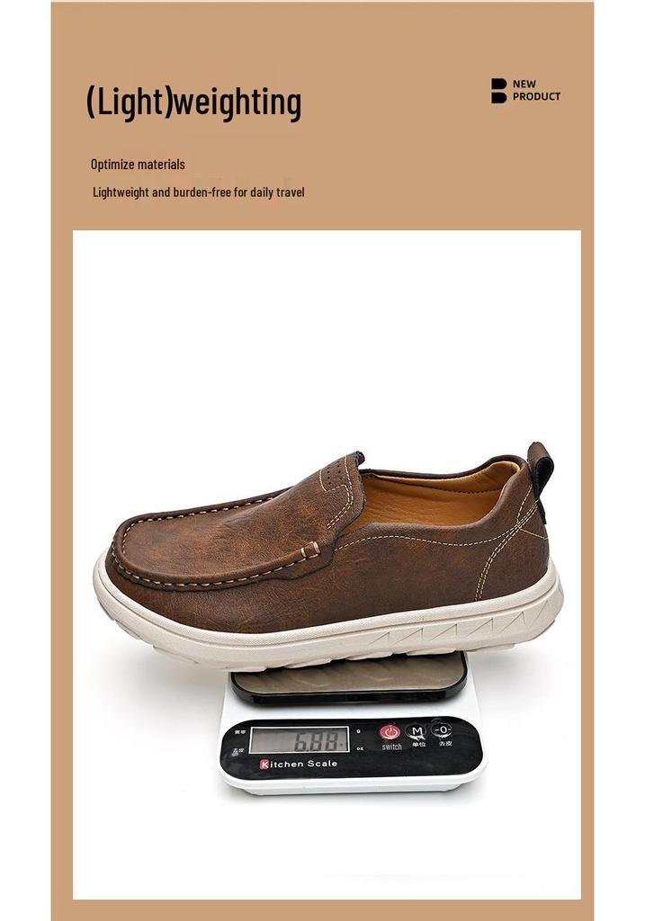 Men's Large Size Casual Leather Loafers - Trendy Slip-on Style