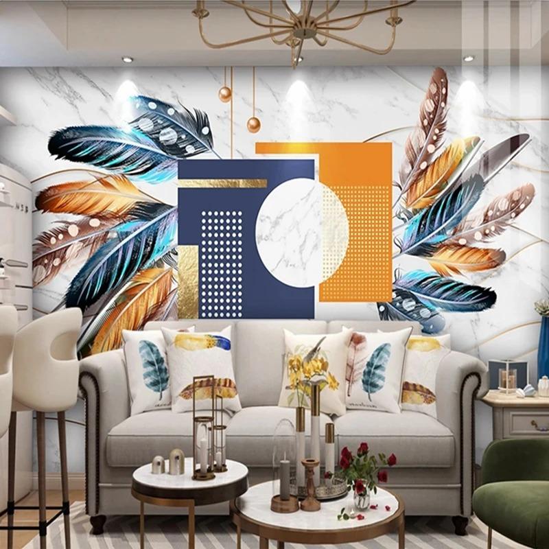 Colorful Feather 3d Mural Butterfly Marble Wallpaper For Bedroom Living Room Tv Wall Paper Home Decor