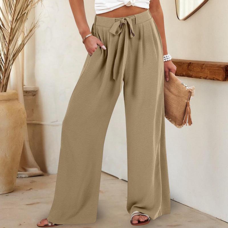 European & American 2026 Summer Women s Cotton-Linen Wide-Leg Belted Pants Large
