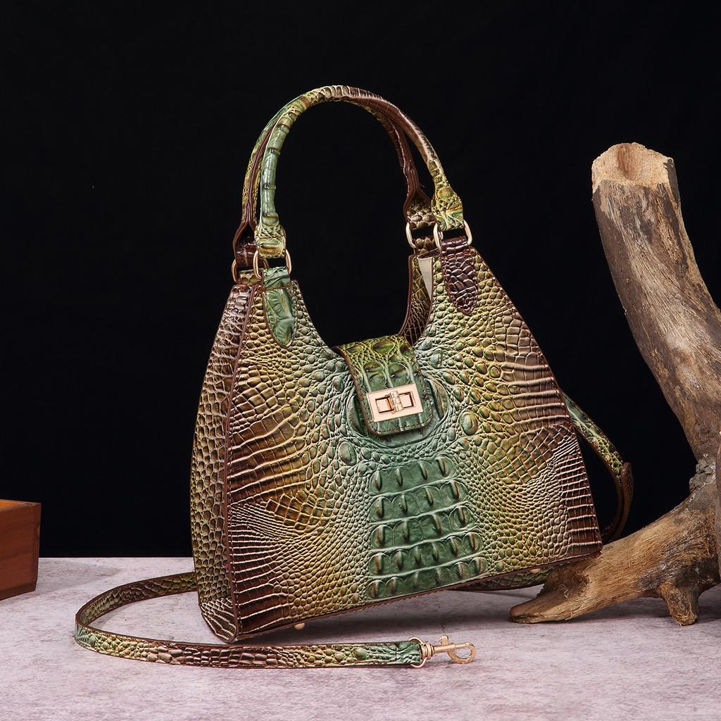 European and American Retro Independent Station Hand-held Armpit Bag French Stick Women's Bag Crocodile Pattern Brahmin