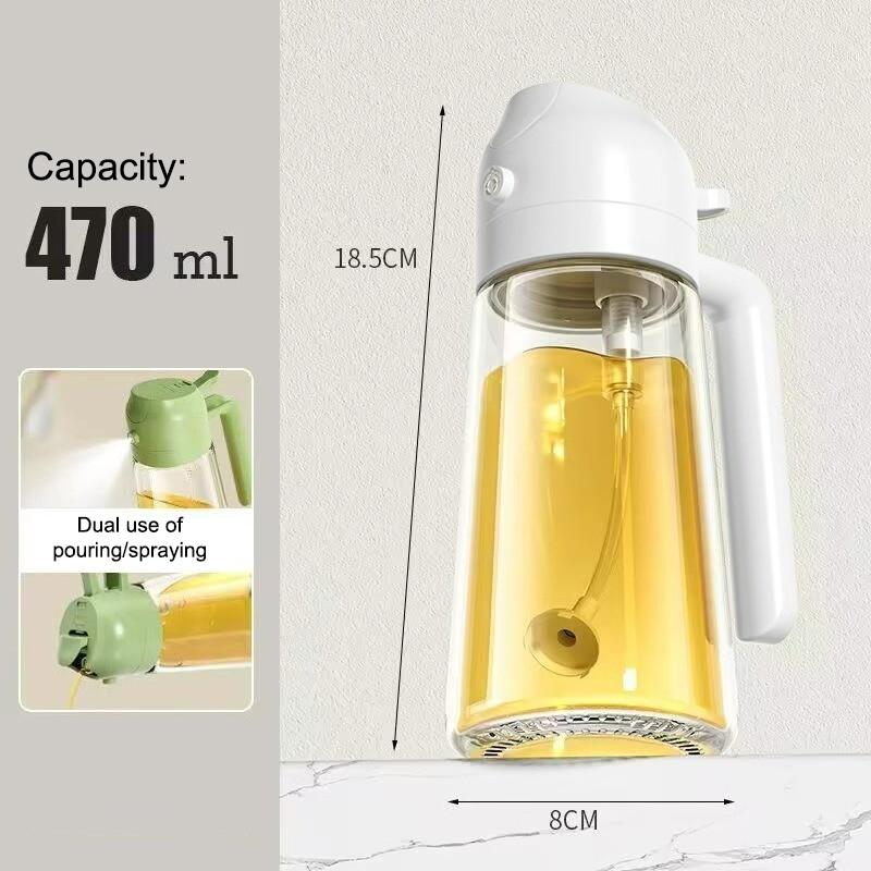470/650ml 2 In 1 Oil Spray Bottle With Pour Spout Leakproof Multifunctional Large Capacity Glass Oiler Kitchen Cooking Accessory