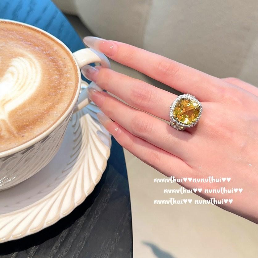 Papalacha Fanta Gemstone, Ring, Rich Woman'S Happiness, Plated With 18K Gold Engraved Flower Twilight Yellow Zircon, Ring.