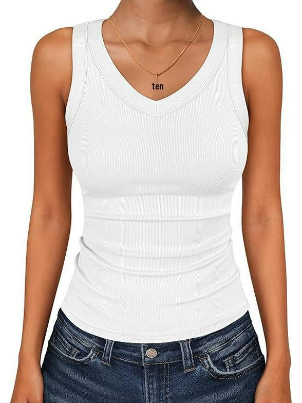 2026 Women's Slim-Fit V-Neck Ribbed Sleeveless Casual Top