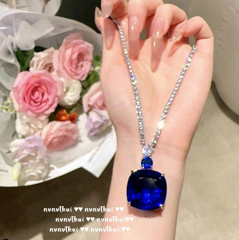 Madagascar Sapphire Necklace, Rich Woman'S Happiness, Plated With 18K Gold, Dai Blue Large Carat Zircon, Earrings.