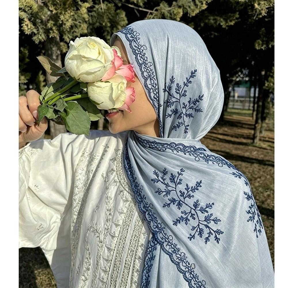 Luxury Soft Satin Sequin Floral Hijab Flowy Sparkly Sequin Glitter Shiny Headscarf Breathable Lace Edge Shawl Muslim Women