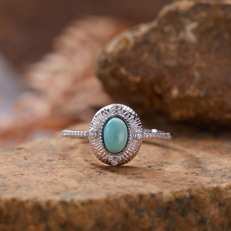 Xiaohongshu Earrings Color Treasure Ring Jewelry S925 Silver Inlaid Natural Opal Egg Surface Ring Women