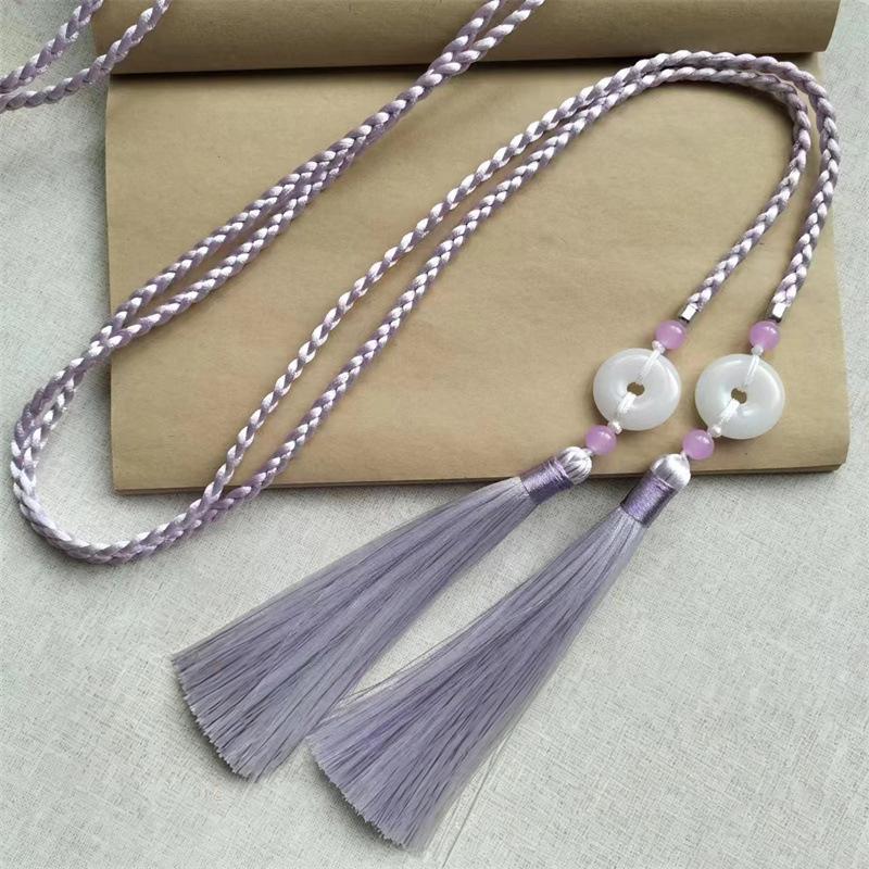 Handwoven Traditional Chinese Style Hanfu Waist Tie Belt with Ping An Pendant for Women Men Cosplay Daily Outfits