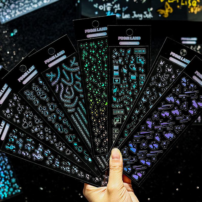 1pack/12pcs Laser Stickers, Glowing Hologram Stickers for Journals, Notebooks, DIY Crafts