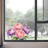Watercolor Peony Flower Window Cling Floral Butterfly Window Sticker Static PVC Glass Doors Decals for Home Office Living Room