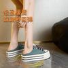 Thick-soled Bag Head Half Slippers Women's Outer Wear 2025 New Height Increase One Pedal Without Heel Muffin Canvas Single Shoes Versatile
