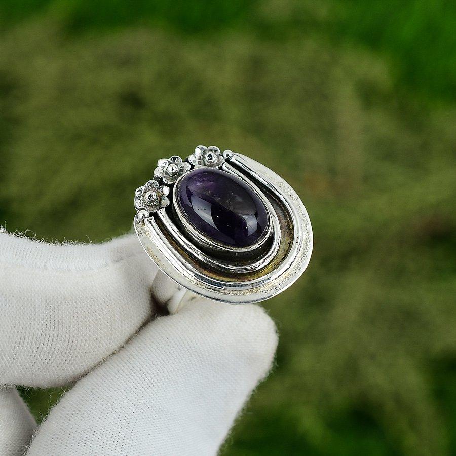 Wedding Gift For Her 925 Silver Natural Star Amethyst Stackable Adjustable Ring Adjustable