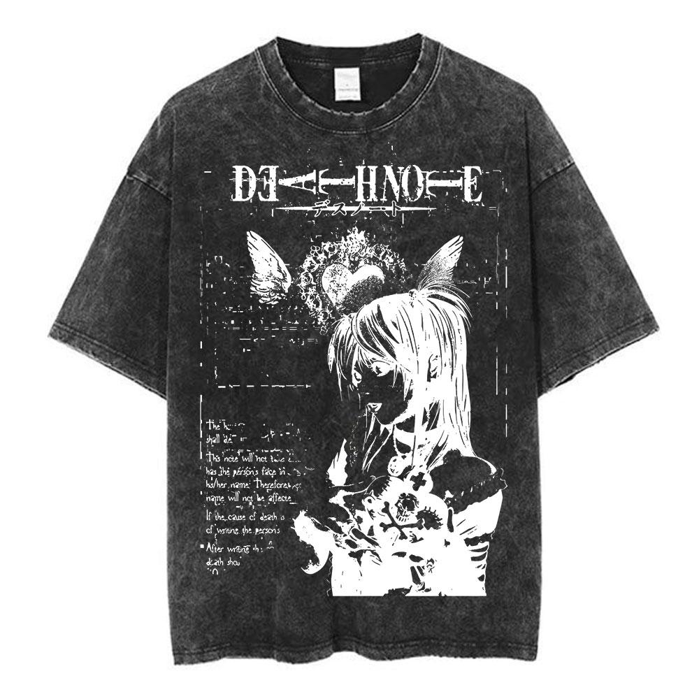 Vintage Washed Anime Death Note Ryuk Yagami Light LLawliet T Shirts Mens Women Cotton Tee Shirt Fashion Short Sleeve Tshirts