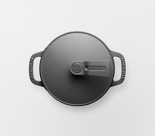 Vermicular Mini 14cm Matte Black Cast Iron Enamel Pot, Waterless Cooking and Bakeware, Includes Recipe Booklet, Oven Pot 2 Mini Self-Standing Lid, OP2