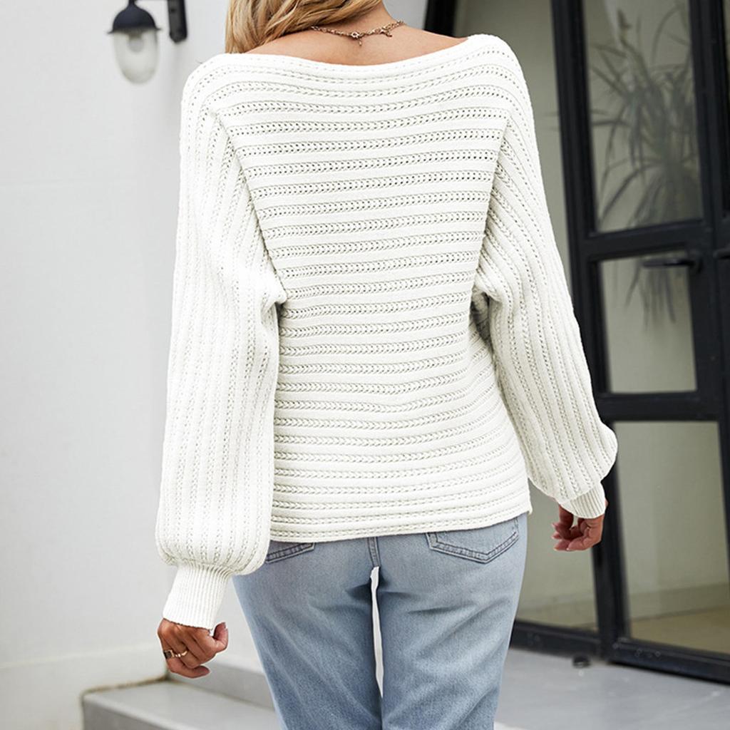 Ladies Fashion Versatile  And Winter Solid Color Warm Long Sleeve Knitted Sweater