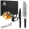 Emperor Tamarin Santoku Petty and Kitchen Dishwasher Damascus German and Stainless Steel 3-Piece Set Knife, Knife, Scissors, Safe, Steel, Steel,