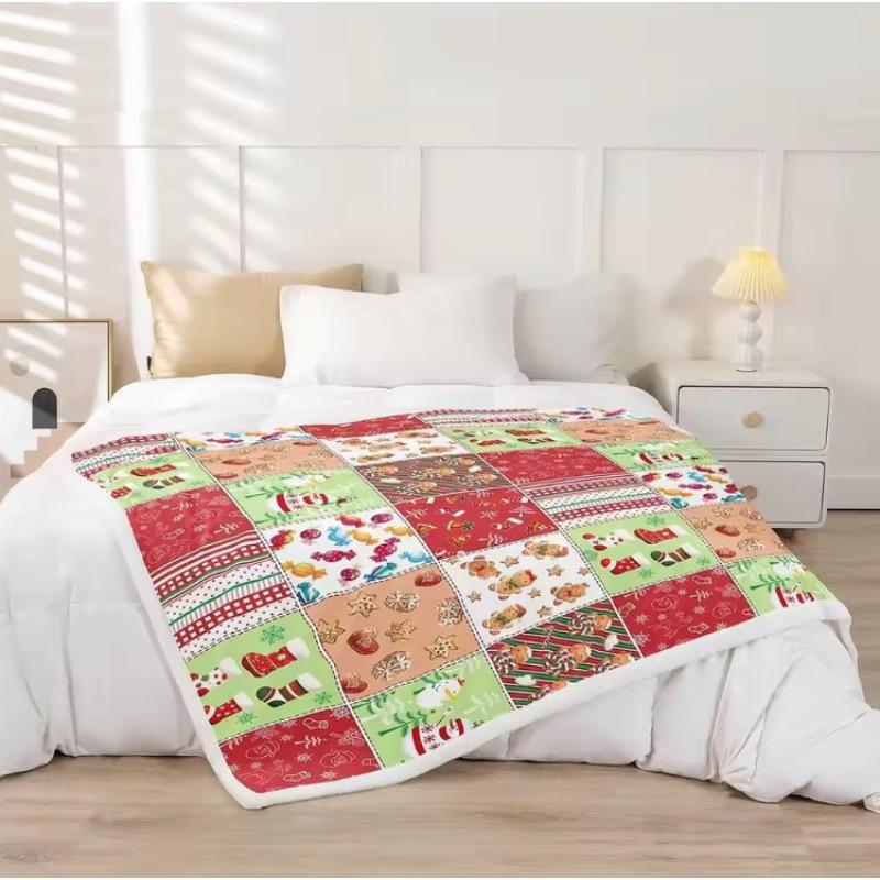 Red Green Christmas Blanket Throw Cute Snowman Gingerbread Man Blankets and Throws Gifts Kids Girls Boys Multicolor Patchwork