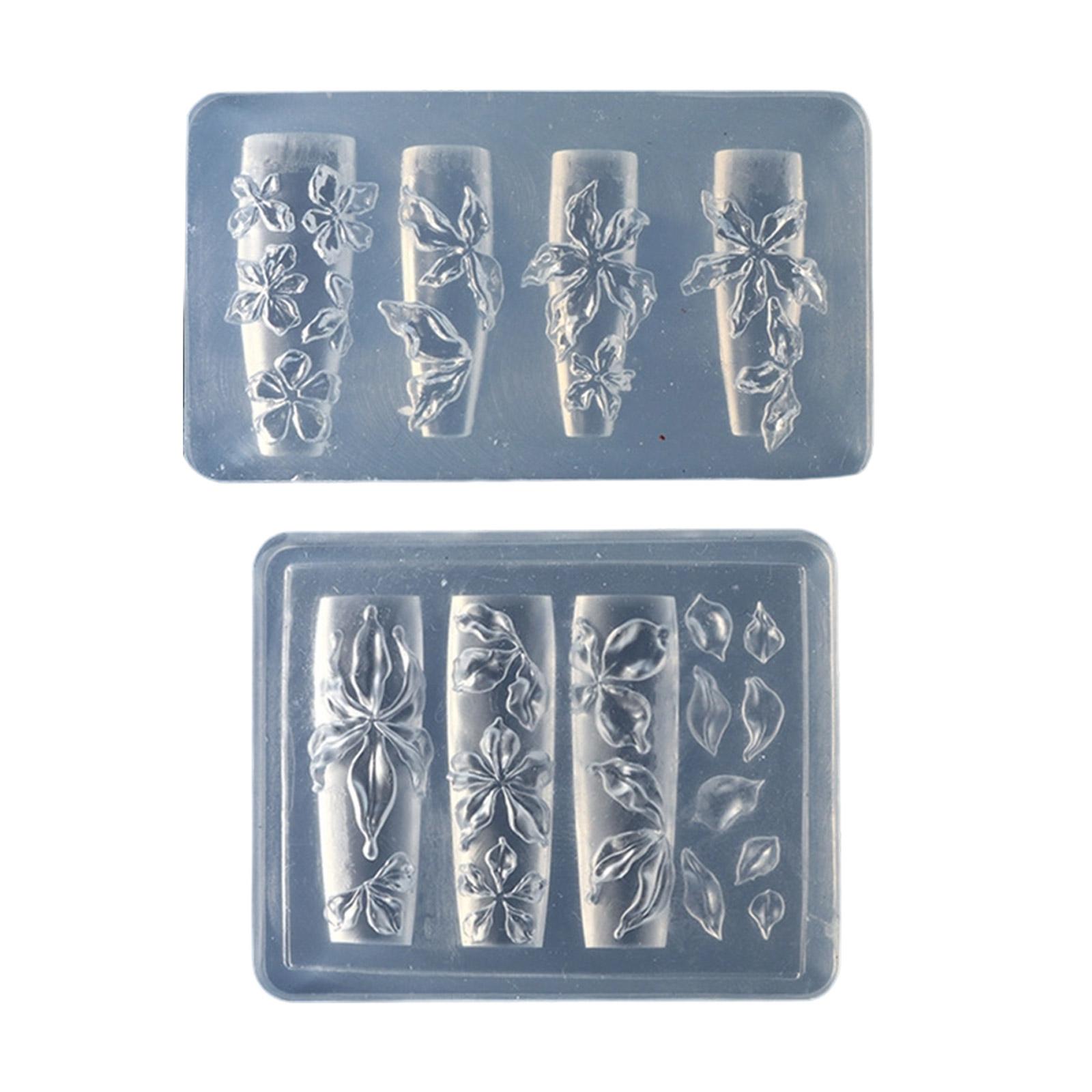 

2 шт. Силиконовая форма для нейл-арта для цветочного тиснения, инструмент для маникюра с многоразовыми шаблонами цветочного дизайна