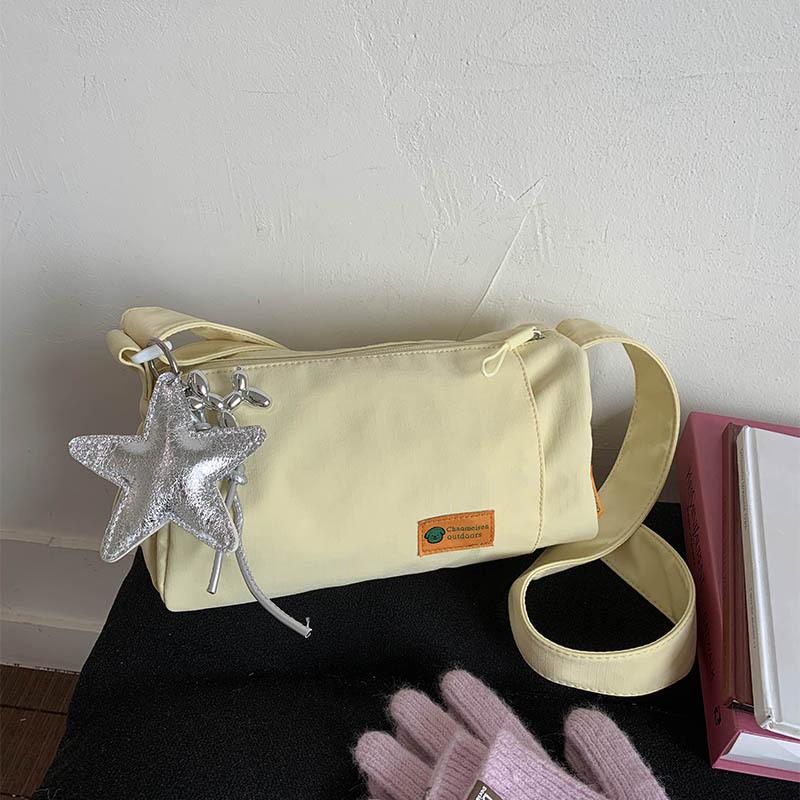 

2025 Summer Fashion Canvas Bag Women s Solid Color Simple Small Fresh Women s Bag Cute Foreign Style One Shoulder Crossbody Bag no pendant жёлтый