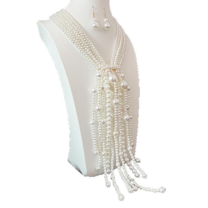 Luxury Big-name Long Pearl Necklace French Retro Jewelry Multi-layer Fringed Dress Body Chain Women