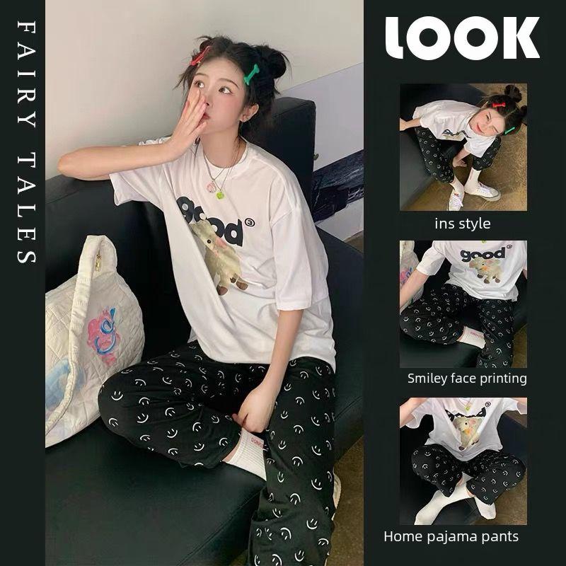 Women's Walking Pants: Smiley Face Print Pajamas, Loose Fit for Spring and Autumn, Casual and Suitable for Indoor/Outdoor Wear