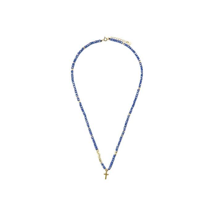 Collier - LUXENTER - Iszun - Argent 925 - Or jaune 18k - Cristal bleu foncé