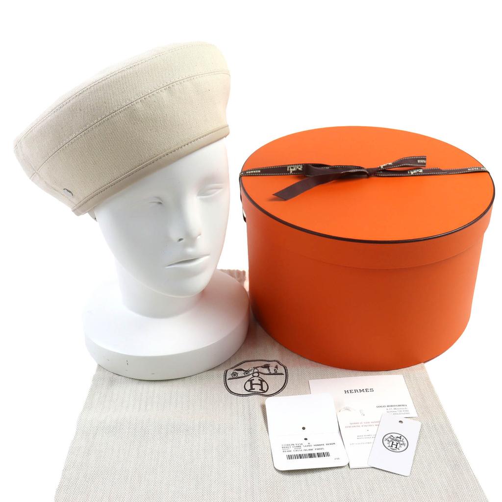 Excellent HERMES Beret Saint Honoré Serie Button Denim Cotton Women 58 222017N Used