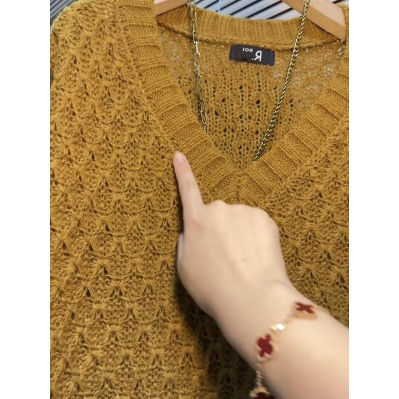 New Autumn and Winter Solid Color V-neck Knitted Mid-length Loose Slimming Casual Bottoming Sweater for Women