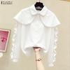 ZANZEA Women Casual Doll Collar Loose Long Sleeve Blouse