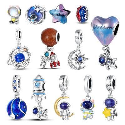 Copper Astronaut Spaceship Space Series Charms Beads Fit Original Bracelets For Women Diy Jewelry Gift