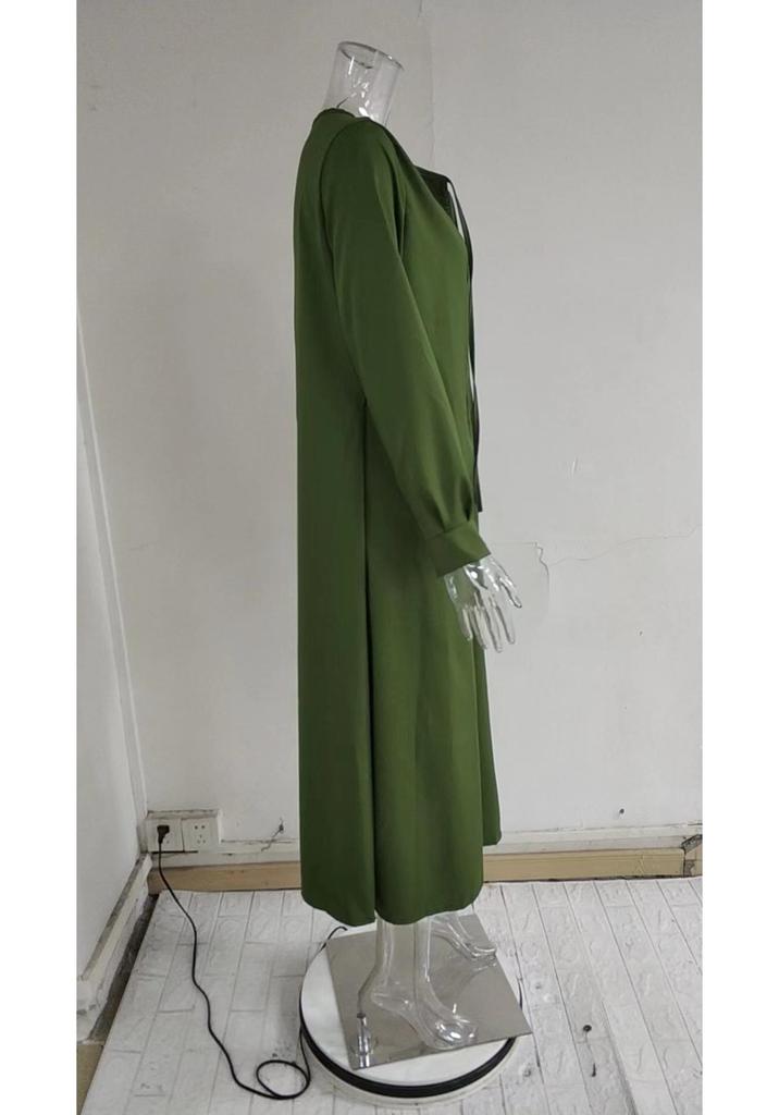 2025 European & American V-Neck Solid Color Long Sleeve Casual Dress for Autumn/Winter