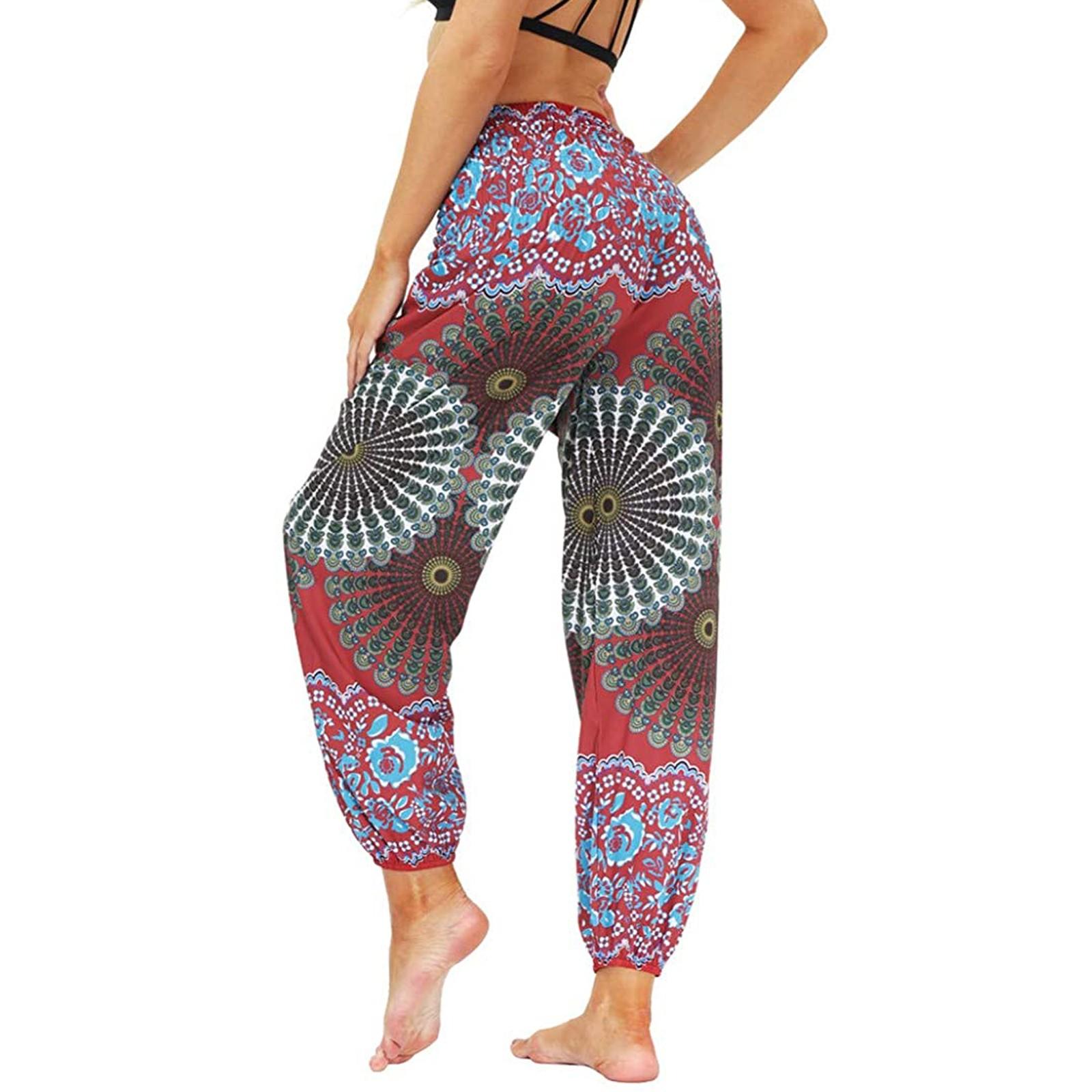 

Женские повседневные модные летние свободные широкие брюки с карманами и этническим принтом M розовый