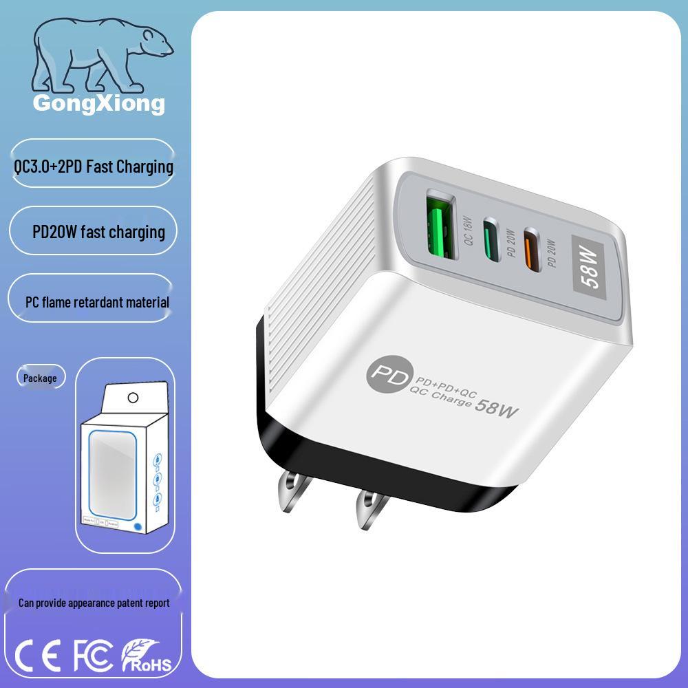 58W Dual Fast Charger with 2PD+QC3.0 for EU/US/UK/AU Plug