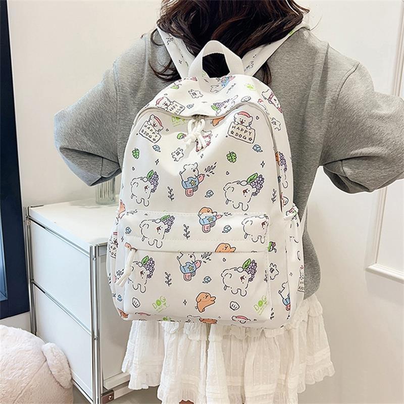 Cute Line Puppy Dog Print Backpack Large Capacity Schoolbag  Delicate Personality Trendy Student Bags Casual Travel Bags
