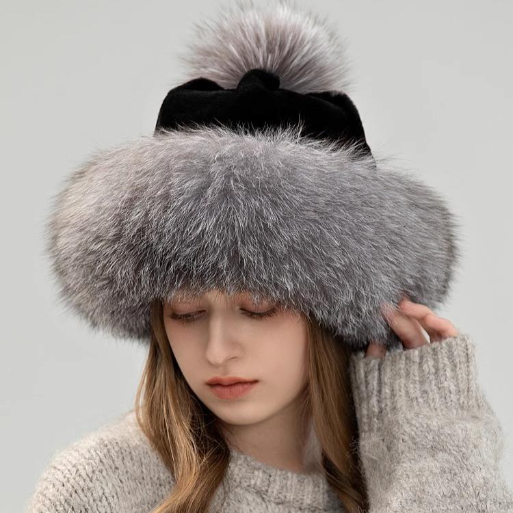 Fox Hair Hat Women's Winter Warm Ear Protection Princess Hat Cute Fur Hat Thickened Whole Leather Rex Rabbit Hair Ski Hat
