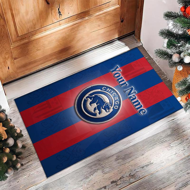 Chicago Cubs Crystal Velvet Rug, Custom Name Text Personalized Non‑Slip Floor Mat for Home Decor Gift