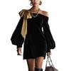 2026 expensive daughter elegant French black dress women's clothing contrasting color temperament short skirt
