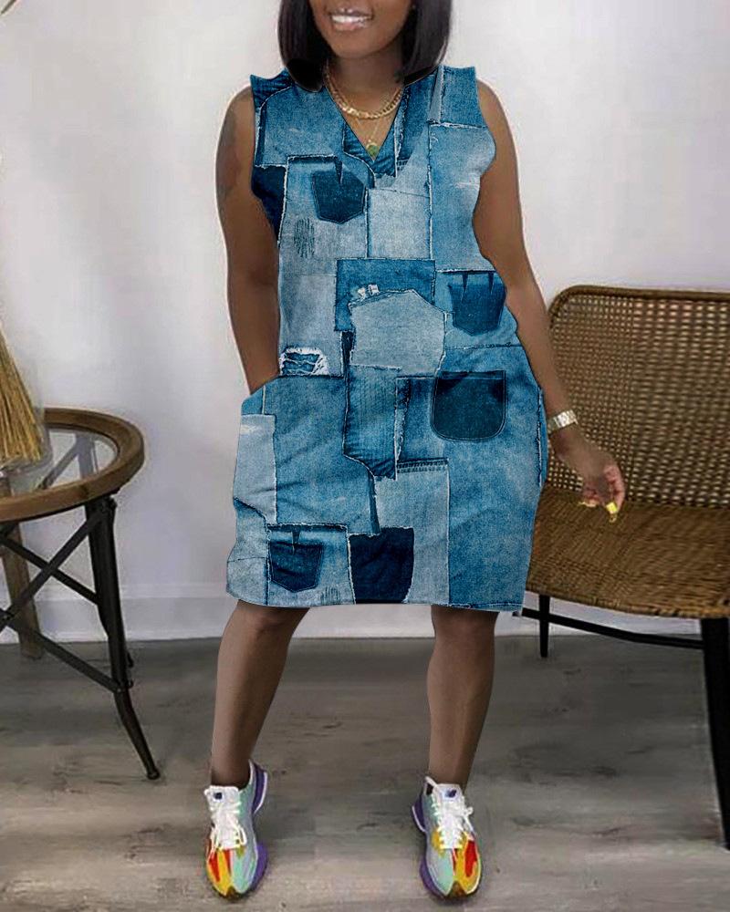 Foreign Trade Cross-border 2026 New Cross-border 3D Printing Outdoor Fashion Casual Loose Large Size Women's V-Neck Sleeveless