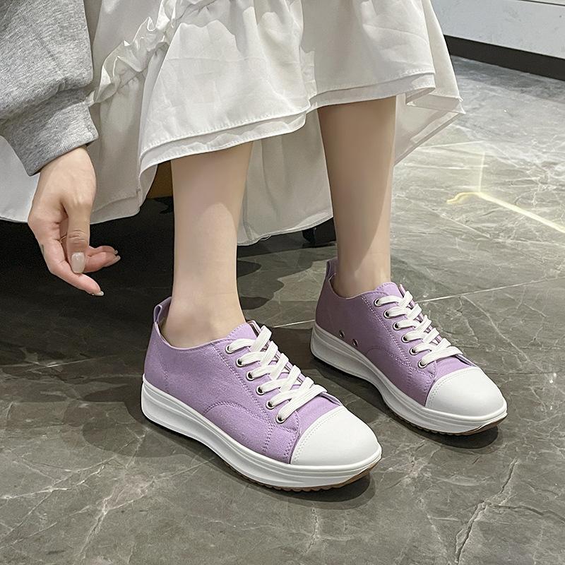Foreign trade large size women's new fashionable low-top muffin platform canvas shoes lace-up flat casual single shoes