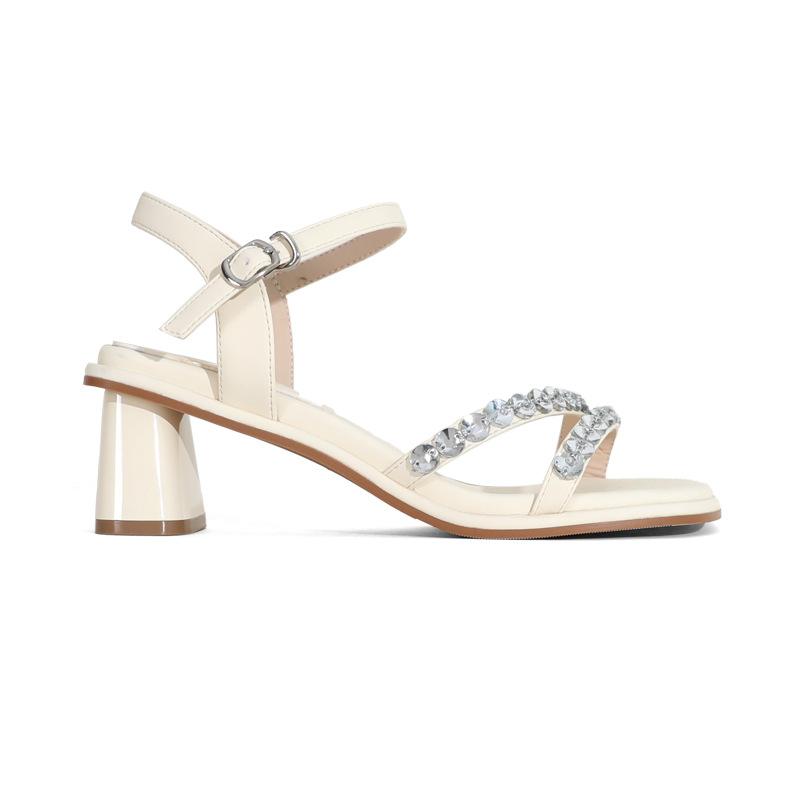 

[Dazzling Flash Diamonds]~ Advanced sense fairy style thick heel sandals temperament fashionable and versatile women s open toe one-word belt 40
